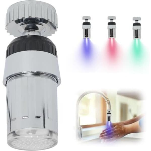 Trefarvet LED-belyst vandhane, 360° rotation, bevægelsessensor, temperaturindikator, hvid (D)