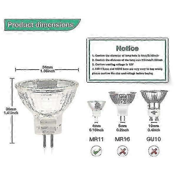 Mr11 halogenlampor (12-pack), Gu4 halogenlampa 12v 20w, Mr11 Gu4 dimbar lampa för taklampa[D]