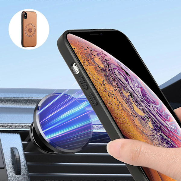 DENIOR Skal för iPhone XR PU Läder Telefon Baksida Kompatibel med Magsafe[D] Khaki