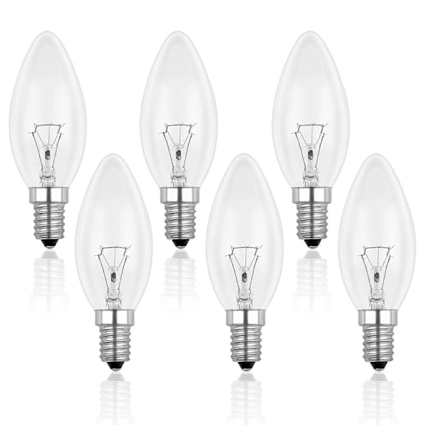 E14 40W Klar Ljusformad Glödlampa, Dimbar Glödlampa, Varmvit 2700K, 400LM, Ljusformad Glödlampa, E14 Edison Skruv Ljusformade Glödlampor, 6-pack