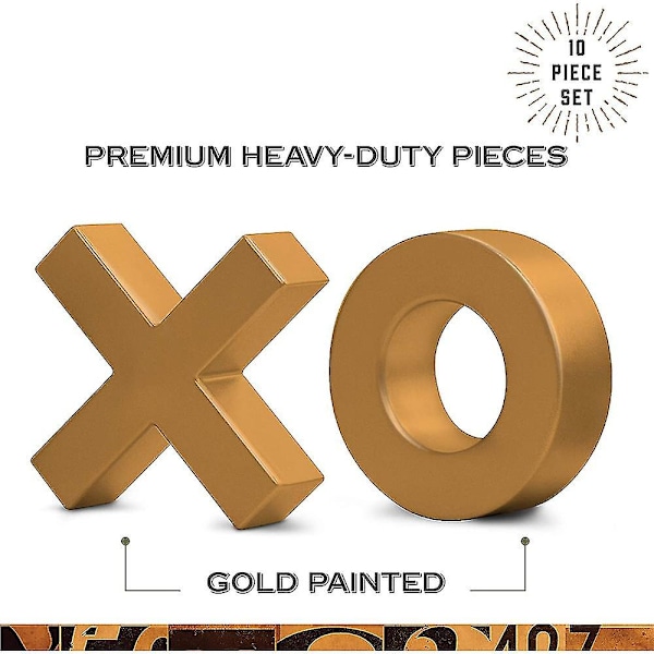 Massivt trä Tic-tac-toe brädspel - 10 delar Premium Giant Gold 14 tum - Utomhus/inomhus fest set leksak för barn/vuxna - Bakgård underhållning gold