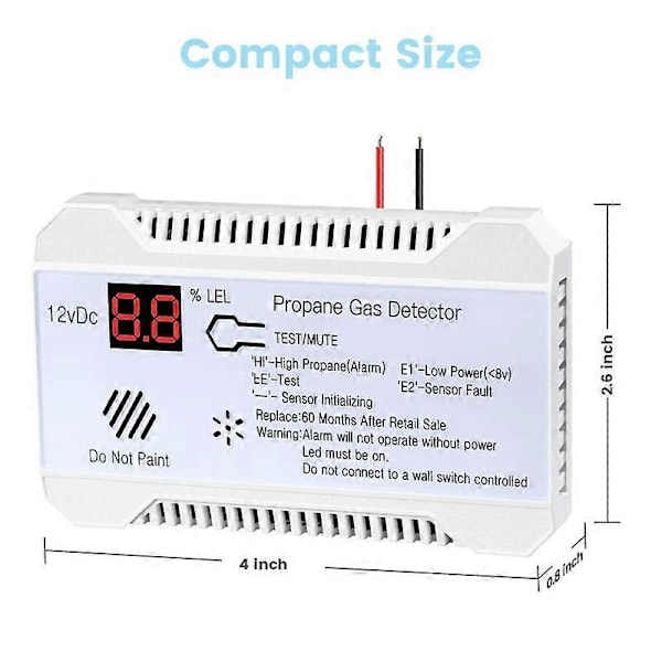 Propandetektor 12V LPG Naturgas Sensor Lækagealarm 85DB Sirene til Bil RV Hjem Digital Propan T