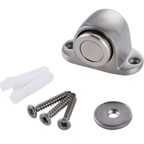 Magnetisk dörrstopp, golvmonterad, borstad metall, silver 0.3 kg