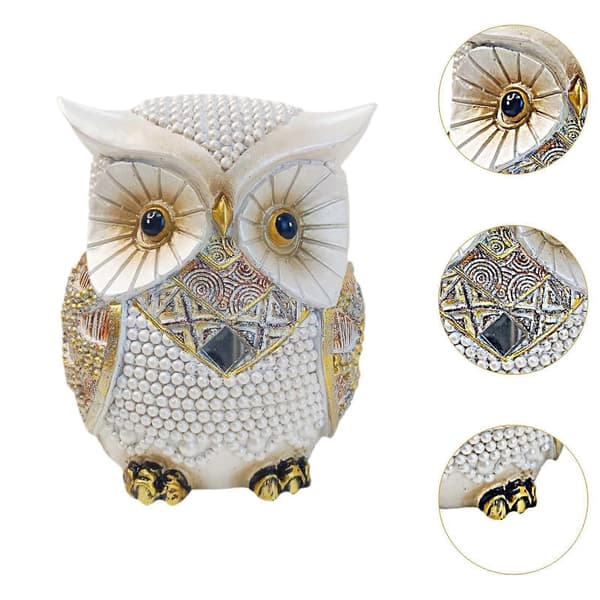 Dekorativ Uggla Staty Display Sovrum Skulptur Uteplats Miniatyr Uggla Figurin[D] White 9.6cmx8.4cmx12cm