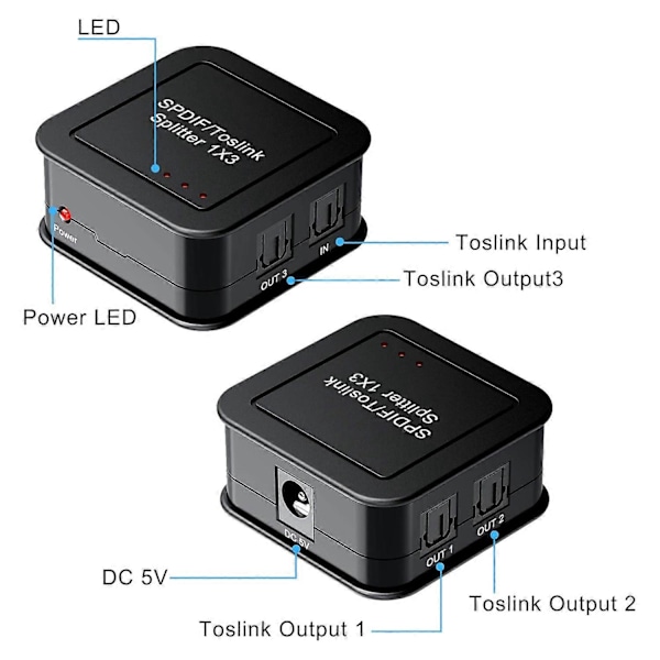 Digital Optisk Ljud 1X3 Splitter, Digital SPDIF TOSLINK Optisk Fiber Ljud Splitter, 1 in 3 Ut, f