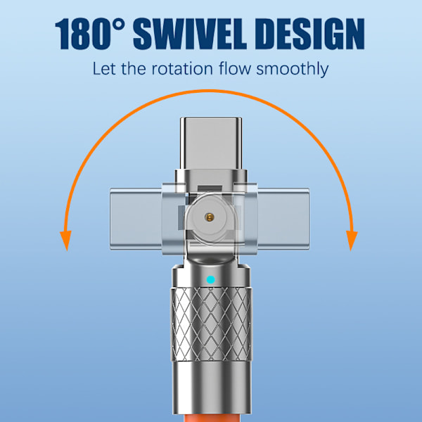 120W 6A 180 Graders Rotations Super Snabbladdnings Datakabel Typ-C Orange