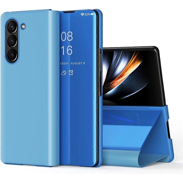 Fodral för Samsung Galaxy Z Fold 6, Lyxigt Spegelutseende Klar Glitter Läder Flip Fodral med Stativ för Samsung Galaxy Z Fold 6 Blue For Galaxy Z Fold 6