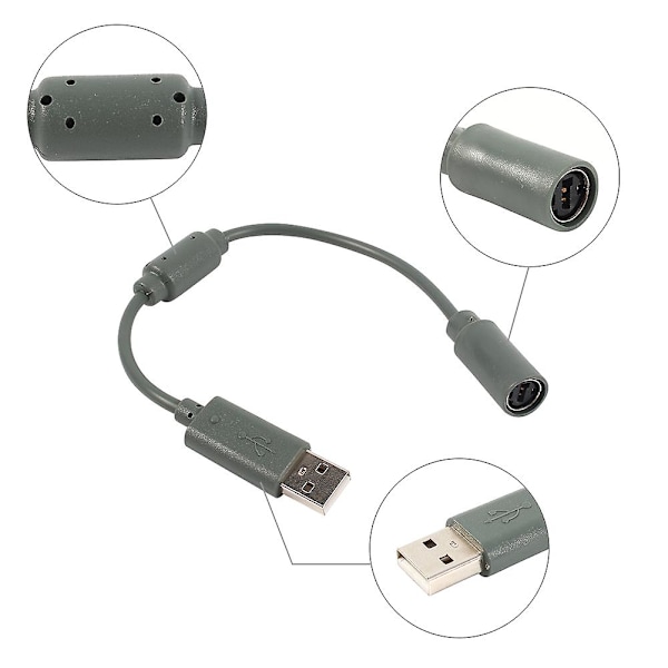 Ersättningskabel för trådbunden Xbox 360-kontroll, USB-anslutning, grå