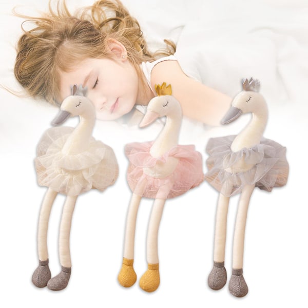 Tullkjol-Svan Plyschleksak Sittande Långbenta Svan Plushie Fylld Djurdocka Sov Kudde Heminredning
