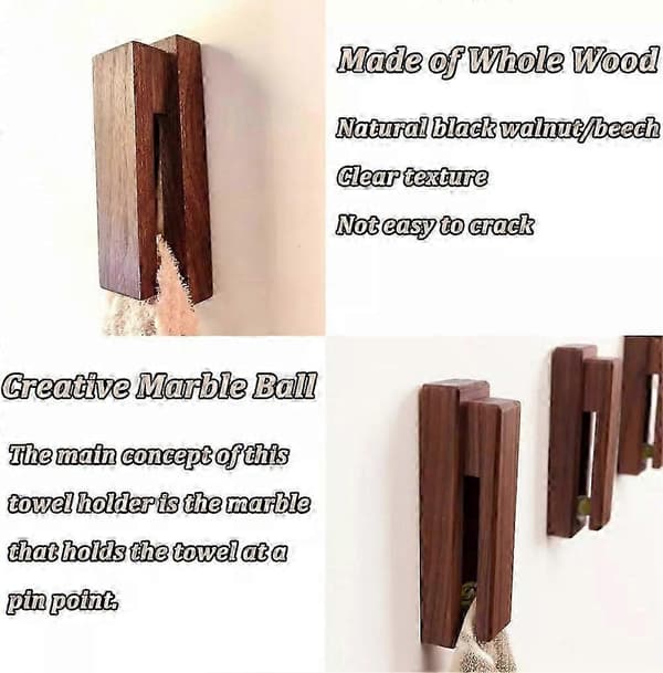 Håndkleholder med marmorglide, håndklestativ i tre for veggmontering_li[D] Walnut