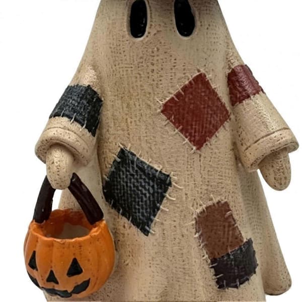 Opplyst lappet spøkelsesfigur med gresskarlykt Halloween bordlampepynt (D) A
