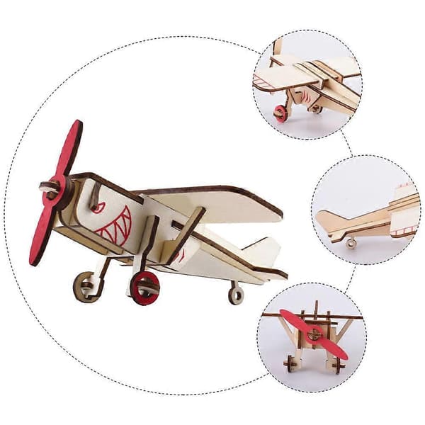 Träpussel Flygplan Hantverksleksak för Barn Lek 1 Set DIY Montering[D] Beige 16.2C14.14CM