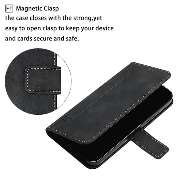 Læder Magnetisk Lukning Etui med Flip Wallet Støttefunktion Cover til [D] Black Samsung Galaxy A6 2018