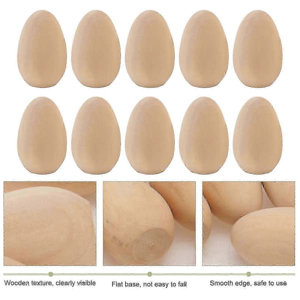 2025 10 stk. Påske Barn DIY Håndverk Tre Egg Flat Bunn Uferdig Tre Egg[D]
