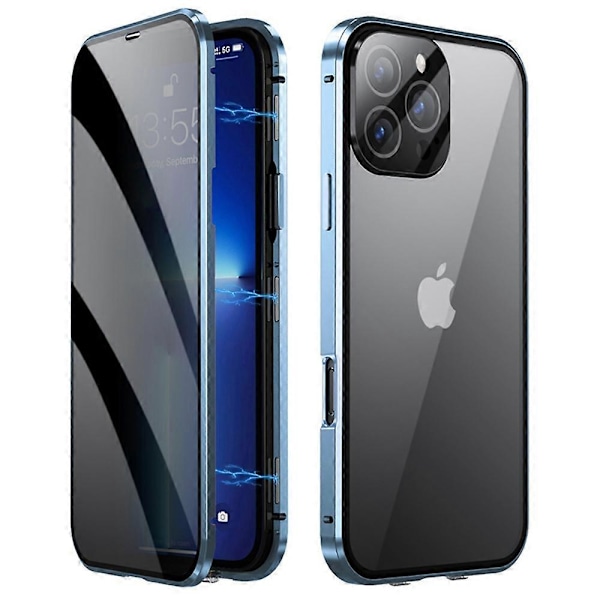 Skal för iPhone 16 Pro Max Anti-Spy Dubbelsidigt Härdat Glas+Magnetisk Metallram Telefonskal[D] Multicolor Blue