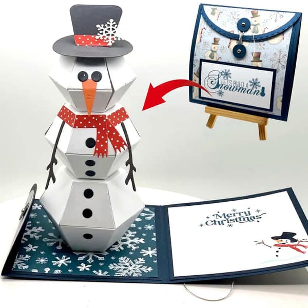 God Jul Snømann 3D Pop-Up Kort - Håndlaget Gratulasjonskort Gave [D]