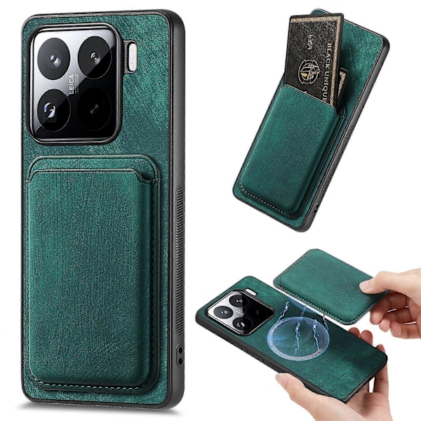 Nahkainen korttitasku puhelinkotelo Xiaomi 15[D]:lle Green
