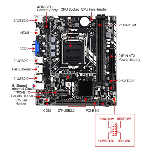 Lga 1155 Moderkort för Core I7 / I5 / I3 / Pentium / Celeron Lga1155 Ddr3 M-atx Moderkort H61