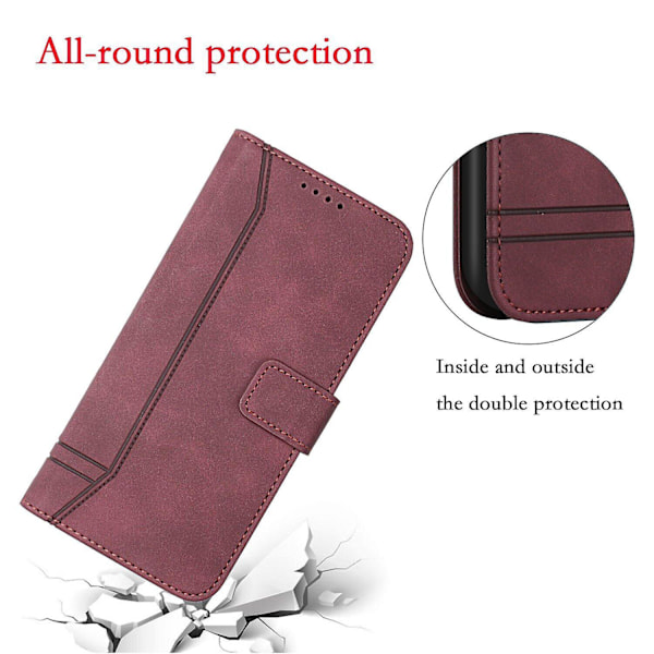 Læder Magnetisk Lukning Etui med Flip Wallet Støttefunktion Cover til [D] Red Samsung Galaxy A6 2018