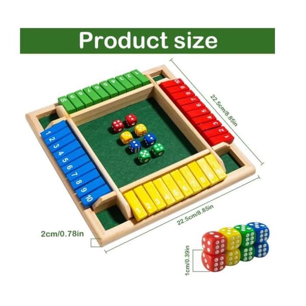 Brädspel - Shut The Box - Tärningsspel i trä - För 4 spelare - Perfekt för camping och picknick