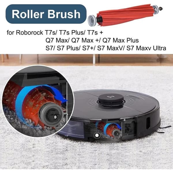 Udskiftningshovedbørste til Roborock S7 S7 Plus S7 MaxV T7s T7s Plus, gummibørste til Roborock Q7 Max Q7 Max Plus robotstøvsuger Noir 0.05