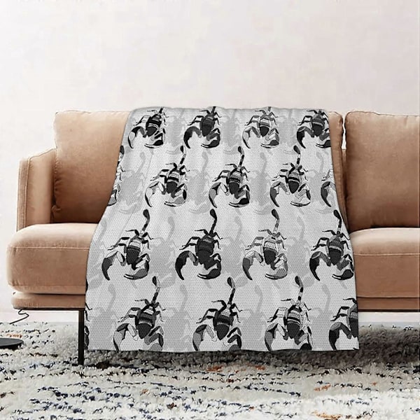 Premium Flannel Throw Blanket - Scorpion Graphic Pattern of Poisonous Animal Silhouettes in Monotone Layout flannel Blanket Sofa Throw, Blanket Fluffy