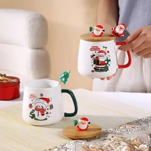 Mugg Presentförpackning Keramisk Mugg Julklapp Keramisk Mugg med Lock med Sked Set Kopp Kaffekopp Jul Dropshipping(D) 3 400ML