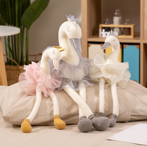 Tullkjol-Svan Plyschleksak Sittande Långbenta Svan Plushie Fylld Djurdocka Sov Kudde Heminredning