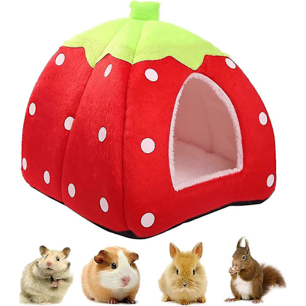 Marsvinhus Hamster Seng, Lite Dyr Kjæledyr Vinterhus Varmt Rede, Sklisikker Jordbær Piggsvinhus Med Avtakbar Matte, Gjemmested Bur Hule Seng Fo