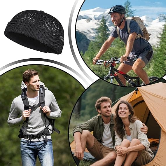 Stickad mössa, andningsbart pannband i mesh - Sommarstickad mössa utan brätte | Herrstil (D)