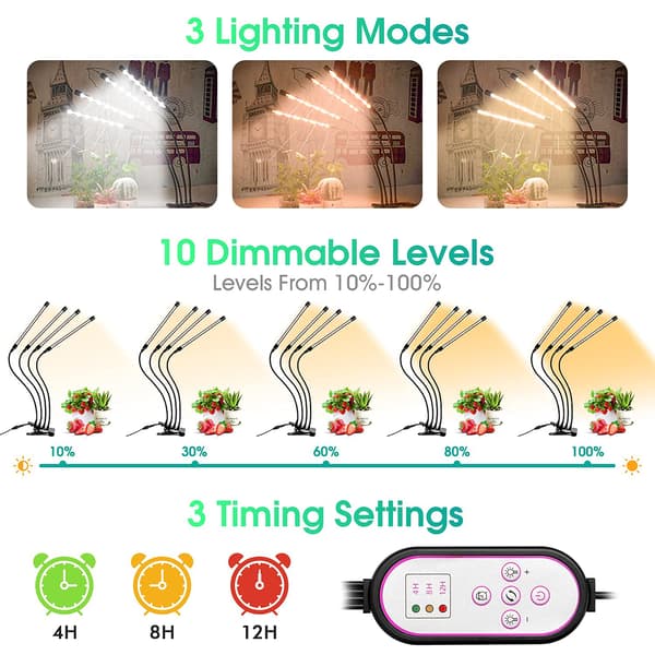Innendørs Plantelampe 80 LED Fullspektrum Timer for Sukkulenter og Planter[D]