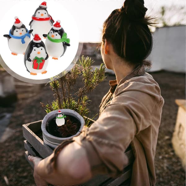 Pingvin Julepynt Mini Statue For Hjem Hage Skrivebordsdekorasjon 4 stk [D]