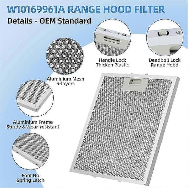 3 stk. W10169961A Emhættefilter til Jenn Air Emhætte Erstatning Aluminium Ventilationsfilter 30,5 x 26,7 cm [D]