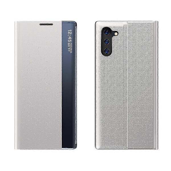 Til Galaxy Note 10 Plus Side Display Magnetisk Horisontal Flip Almindelig Struktur Klud + PC-etui Med & Til Galaxy Note 10 Plus Silver