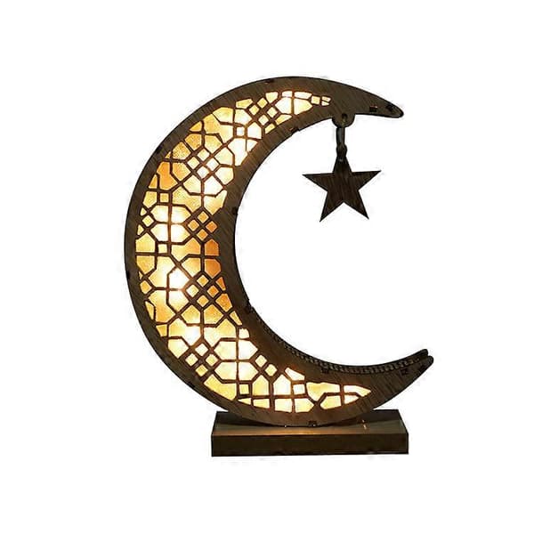 Ramadan Eid LED Natlamper Mubarak Håndværk Trælampe til Eid Ornamenter Borddekoration Ramadan Gave[D]