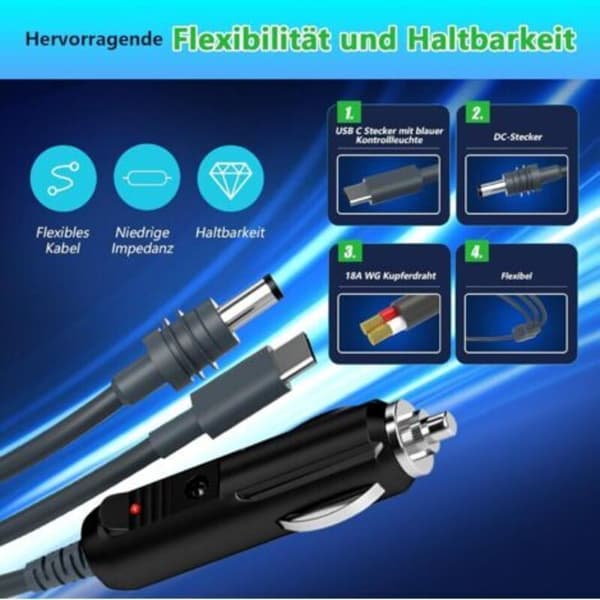 Starlink Mini USB C til DC strømkabel, liten Starlink, billader tilbehør, USB C ladekabel, for 65W-140W strømbank, 3m（D）