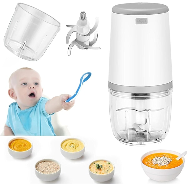 Miniblandere til baby, mini madprocessor, 300 ml babyblender, mini elektrisk hakkemaskine, mini madprocessor med USB-opladning, elektrisk blender til ki