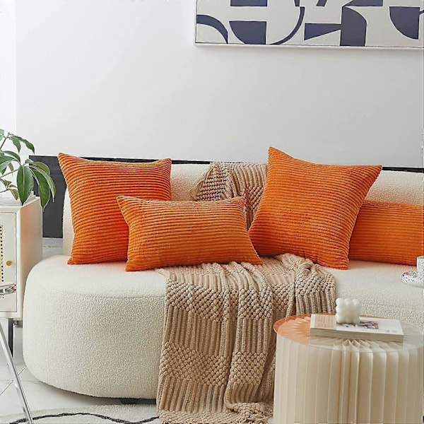 PIAO Lumbar Putetrekk 2-pakks Dekorativ Stripete Kordfløyel Rektangulær Putetrekk Langstrakt Putetrekk for Sofa 12 x 20 Inch Burnt Orange