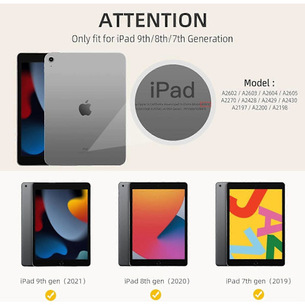 Kotelo, joka on yhteensopiva iPad 10.2 tuuman iPad 9./8. sukupolven ja iPad 7. sukupolven kanssa, jossa on kynäteline, suojakotelo pehmeällä TPU-takakannella, Ye[D]