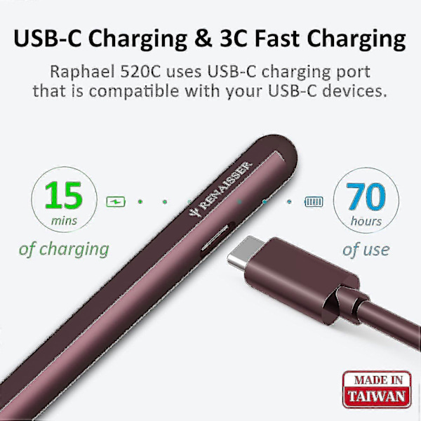 Raphael 520c Styluspenn for Surface, USB-C-lading, Designet i Houston, Passer til Surface Pro 9 & Pro 8/bærbar sølv