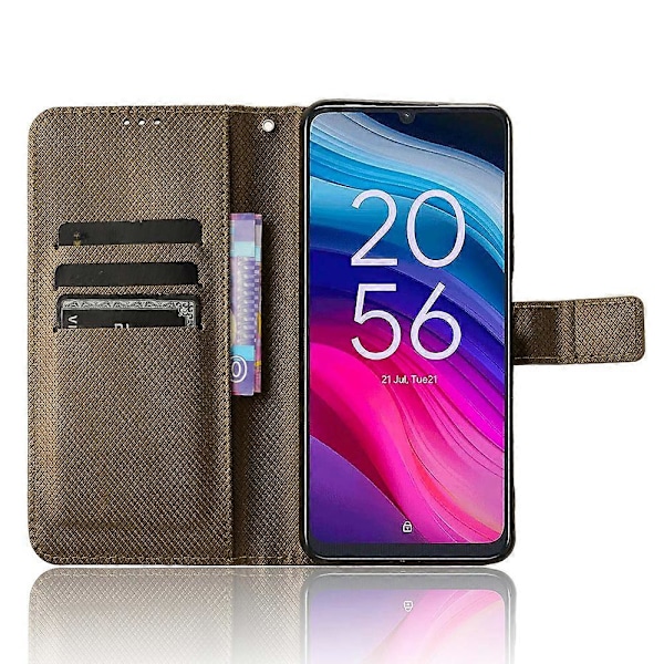 Mobilfodral för TCL 505 T509K T5094 med Diamantmönster i PU-Läder, Kortfack och Stativ Brown