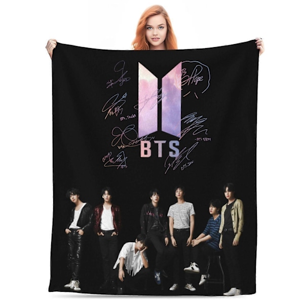 Kpop BTS Filt Mjukt Mysigt Lätt Hållbart Plysch BTS Pläd Kpop BTS Flanell Fleece Filt för Fans Kpop Lov-SYS26310[D] S