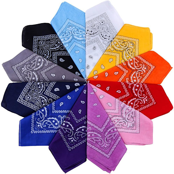 12 stk. 12 Farver 54*54cm Pakke Bandana tørklæde Unisex Lommetørklæde,