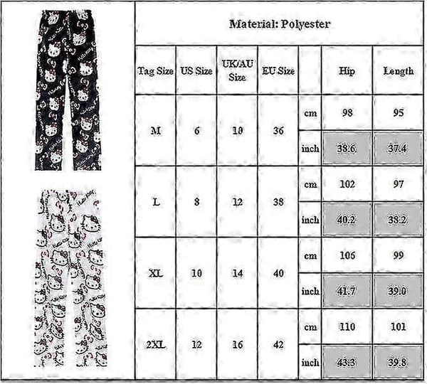 Dam Pyjamas Byxor Tecknad Katt Sovkläder Nattkläder Byxor 26s[D] White M