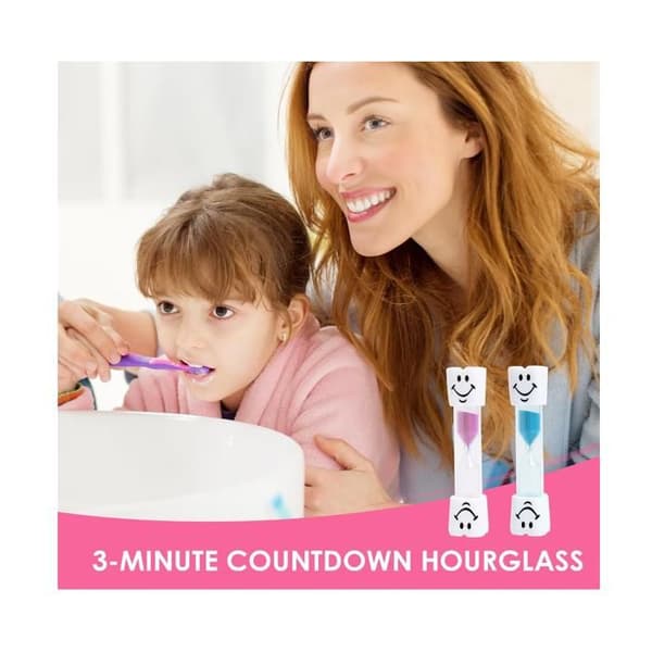 2 Smilende 3-minutters timeglas til børn - Multifunktionel timer til tandbørstning, madlavning, kontor og mere