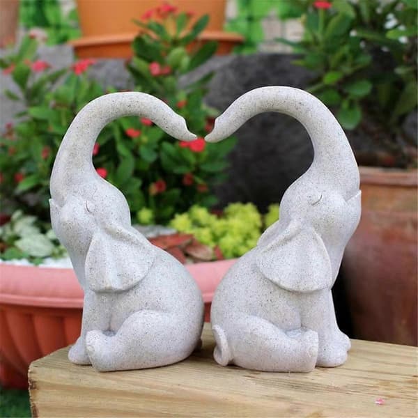 Elefant Hjerte Statue Elefant Par Bordpynt Resin Dyrefigur til Stue Soveværelse Dekoration[D]