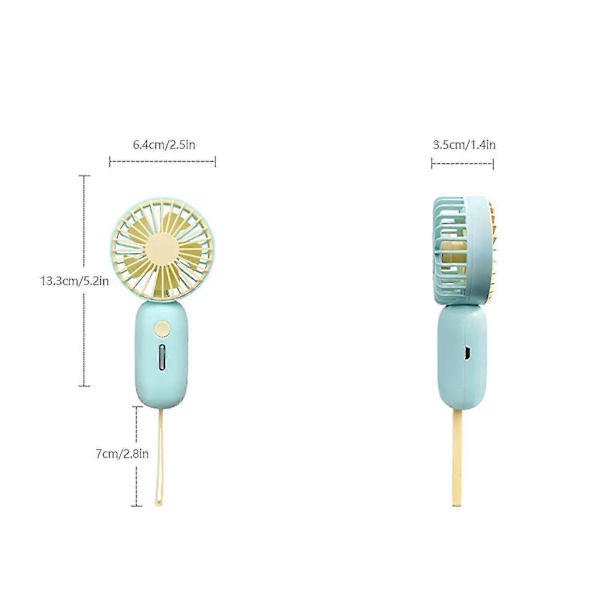 Håndholdt opladningsventilator, lille ventilator, bærbar lommeventilator [D] Mint Green