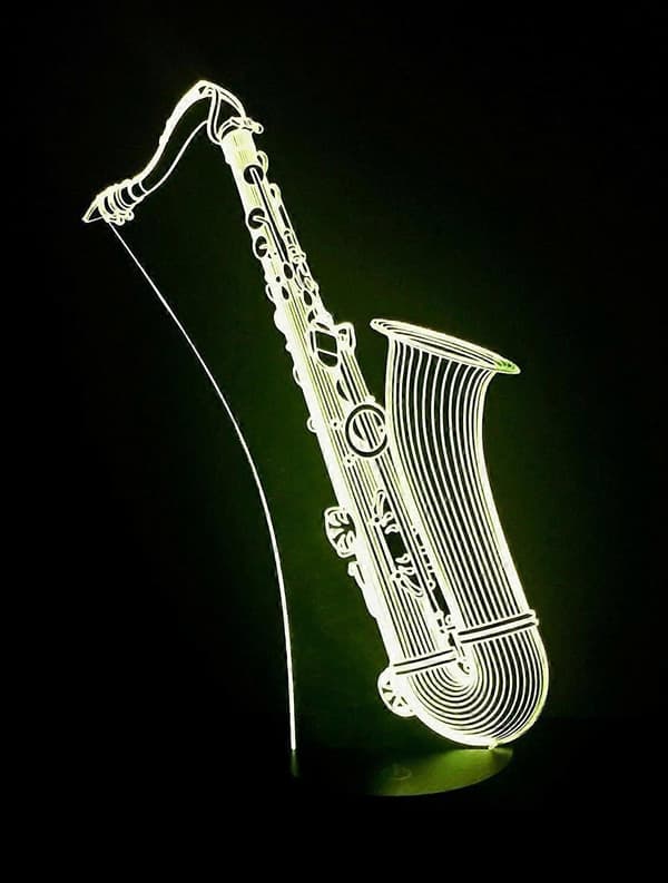 3D Saksofon Nattlys Musikk Note 7 Fargeendring LED Bordlampe Akryl Flat ABS Base USB Lader Hjem Dekorasjon Leke Bursdag Barn Ch[D]