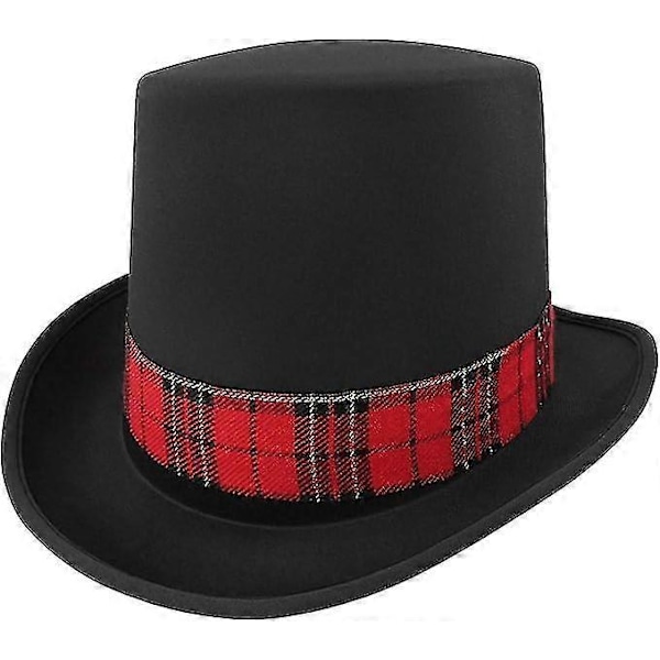 Snemand Tophat med Ternet Bånd, Mistelten og Bær - Julens Grimme Trøje Fest Hatte - Julemandskostume Tophat - Træpynt