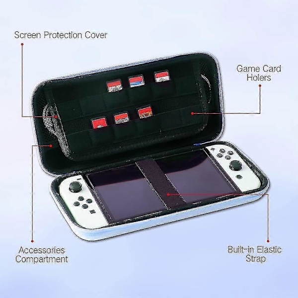 Söt Switch-väska för Nintendo Switch OLED, Kawaii Hårdskaligt Bärbart Reseväska med 12 Spelkortplatser, Inre Skydd (blå)